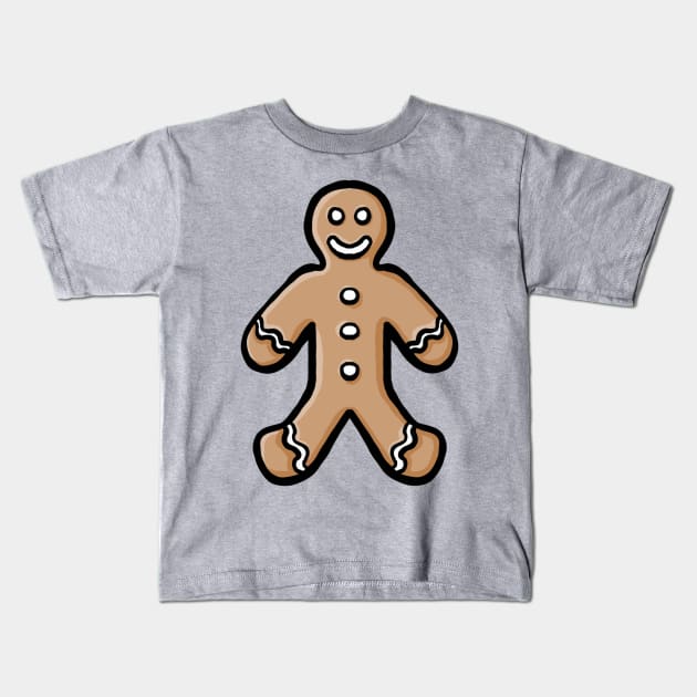 Simple cute cartoon gingerbread man autumn winter digital design illustration Kids T-Shirt by AlmightyClaire